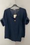 Women's Italian Navy Blue Button Detailed 3/4 Sleeve Oversize Loose 100% Cotton Blouse Tunic - 2