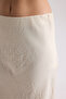 Eubah Wrinkled Long Ecru Satin Skirt - 8