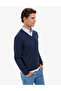 Light Navy Blue Slim Fit V-Neck Basic Knitwear Sweater 50314190-Vr059 - 4