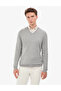 Light Gray Melange Slim Fit V-Neck Basic Knitwear Sweater 50314190-Vr091 - 4