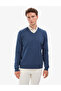 Indigo Melange S Slim Fit V-Neck Basic Knitwear Sweater 50314190-Vr155 - 2