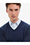 Light Navy Blue Slim Fit V-Neck Basic Knitwear Sweater 50314190-Vr059 - 3