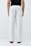 Elastic Waist Baggy Fit Linen Trousers White - 7