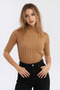 Women's Camel Half Fisherman Knitwear Blouse Be340 - 2