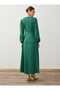 Crew Neck Balloon Sleeve Satin Hijab Dress - Dark Green - - 6