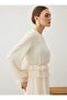 Chiffon Fabric Hijab Dress with Folded Waist Detail - Ecru - - 5