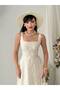 Cinderella British Beige Fabric Pink Floral Embroidered Strap Long Dress - 8