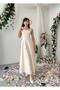 Cinderella British Beige Fabric Pink Floral Embroidered Strap Long Dress - 7