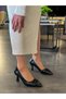 Black Wrinkled Leather (Crossbow) Bow Detail Women's Stiletto - 4