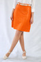 High Waist Orange Leather Above Knee Bell Skirt - 2