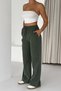 2008 Lace-Up Elastic Waist Washable Tensl Woven Palazzo Women's Trousers Green - 5