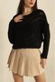 Women's Black Lace-Like Knit Crochet Knit Crew Neck Long Sleeve Bohemian Blouse Sweater - 3