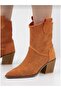 Handy Women's Western Cowboy Heeled Suede Laser Cut Perforated Summer Boots - Orange - 4