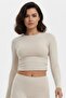 Drape Detailed Crew Neck Slim Fit Long Sleeve Crop Top - 4