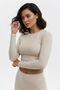 Drape Detailed Crew Neck Slim Fit Long Sleeve Crop Top - 2