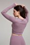Drape Detailed Crew Neck Slim Fit Long Sleeve Crop Top - 5
