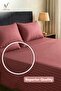 3-Piece Striped Fitted Maroon Bed Sheet Set with 2 Pillowcases, Soft Breathable Bedding - 3