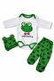 Kurbağa Patterned Baby Boy 3-Piece Set – Long Sleeve Snap-On Bodysuit, Pants with Booties and Hat Set - 3