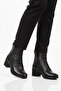 Black Genuine Leather Women's Heeled Boots with Fleece Inside