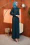 Petrol Blue Crew Neck Evening Dress with Stone Embroidery - 4