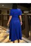 Half-Sleeve Cream Fabric Midi Length Dress - 3