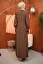 Brown Crew Neck Stone Embroidered Evening Dress - 5
