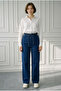 Women's Jeans with Elastic Waist Denim Trousers-Navy Blue - 2