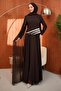 Brown Pearl Embroidered Cape Evening Dress