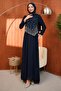 Navy Blue Stone Detailed Design Evening Dress