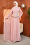 Powder Pearl Embroidered Cape Evening Dress