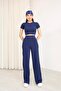 Women's Modal Fabric Crew Neck Short Sleeve Cropped Bottom Top Set - 7
