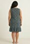 Comfortable Fit 100% Cotton Yarn V-Neck Striped Leaf Patterned Zero Sleeve Ruffled Summer Casual Women's Dress - 5