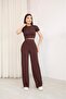 Women's Modal Fabric Crew Neck Short Sleeve Cropped Bottom Top Set - 2