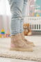 Beige Velcro Patterned Girls' Flat Boots - 3