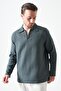 Men's Pine Green Long Sleeve V-Neck Collar Regular Muslin Shirt - 2