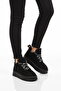 Black Suede Fleece Lace-Up Women's Flat Boots