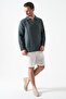Men's Pine Green Long Sleeve V-Neck Collar Regular Muslin Shirt - 3