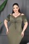 V-Neck Chiffon Sleeve Detail Slit Plus Size Midi Length Black Dress with Bow Accessory - 6