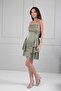 Women's Degaje Collar Rope Strap a Lined Skirt with Side Ruffles S Glittery Short Dress - 2