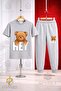 Children's Bear with Writing on His Back Printed 3-Piece T-Shirt Tracksuit Set - 3