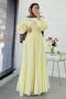 Premium Wrap Tie-Detail Cotton Vual Long Dress - Yellow - 3