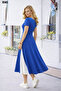 Women's Asymmetrical Collar Button Detailed Viscose Midi Dress - 3
