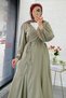 Premium Wrap Tie-Detail Cotton Vual Long Dress - Mold Green - 5