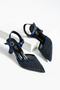 Premium Series Stone Embroidered Mesh Detailed Navy Blue Special Design t Heeled Shoes Comfortable Soft Sole