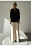 Contrast Color Paneled Blazer Jacket Palazzo Pants Cream - Black Women's Suit - 7