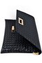 Black Knitted Patterned Cover with Lock Detail Women's Portfolio & Clutch Bag (30 X 20 cm) - 7