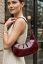 Women's Burgundy/Black Patent Leather Baguette Shoulder Bag - Adjustable Strap Pack Handbags and Shoulder Bag 7001 - 4