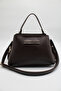 Women's Brown Crossbody Hand and Shoulder Bag with Internal Pocket, Front Accessory and Belt Detail - 2