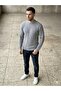 Men's Black Corded Fabric Crew Neck Knitwear Sweater - 2