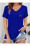 Women's Cherry Printed V-Neck Sleeved Regular Fit T-Shirt